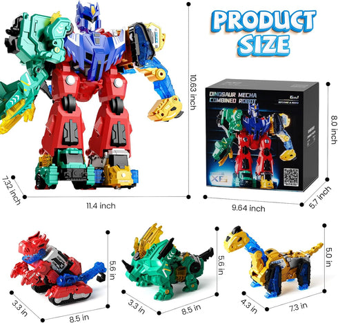 6-in-1 3 4 5 6 7 8, Magnetic Dinosaur Transforming Robot Toys, Dino Construction Trucks for Kids, Magnetic Car Toys