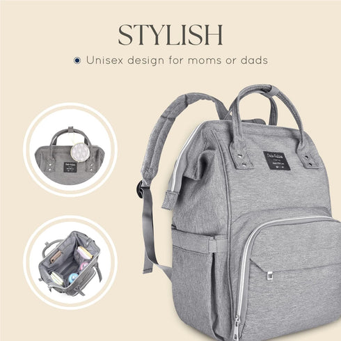 Dodo Babies Diaper Bag Backpack Set - Insulated & Waterproof Pockets, Plus Two Pacifier Clips, Binky Case & Stroller