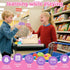 2-4 4-8, Wooden Cash Register for Kids, Rechargeable Kids Cash Register with Scanner, Pretend Play Cash Register Toy