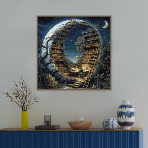 BBOLDIN 1000 Magic Moon Library Puzzle Pieces for Adults, Night Book Forest Fantasy Jigsaw Puzzle, Vintage Space