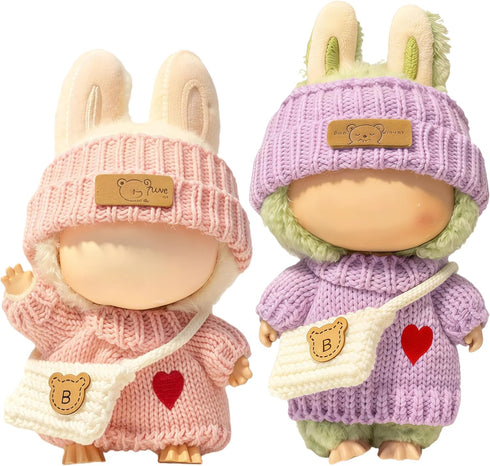 VVQUI (2 Pack) Clothes for LABUBU 17cm Doll, 6-Piece Handcrafted Crochet Accessories for