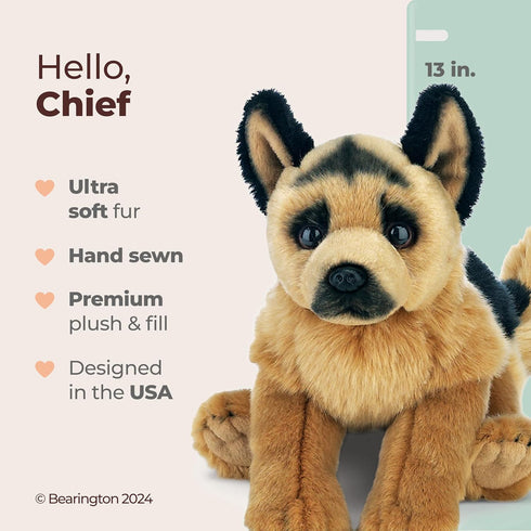 Bearington Chief The German Shepherd Stuffed Animal, 13 Inch Dog