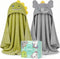 HECCEI 2-Pack Toddler Hooded Bath Towels Dinosaur & Elephant Set Large Plush