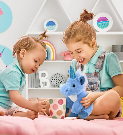DolliBu Plush Blue Unicorn Stuffed Animal - Soft Huggable Toy, Adorable Playtime Gift for Kids and Adults, 9 Inches