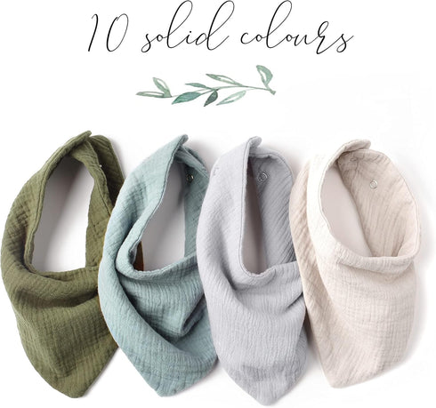 Konssy 10 Pack Muslin Baby Bibs, 100% Cotton Bandana Drool Bibs for Unisex Boys Girls