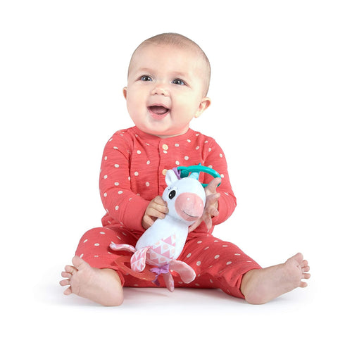 0 Bright Starts Unicorn Sparkle & Shine Plush Take-Along Stroller or Carrier Toy, Ages Month+, Pink