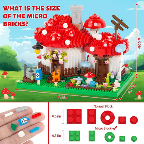 Set, 1346PCS 14+ Vziimo Mushroom House Building Creative Mushroom Garden Model Kits for Adults, Micro Bricks
