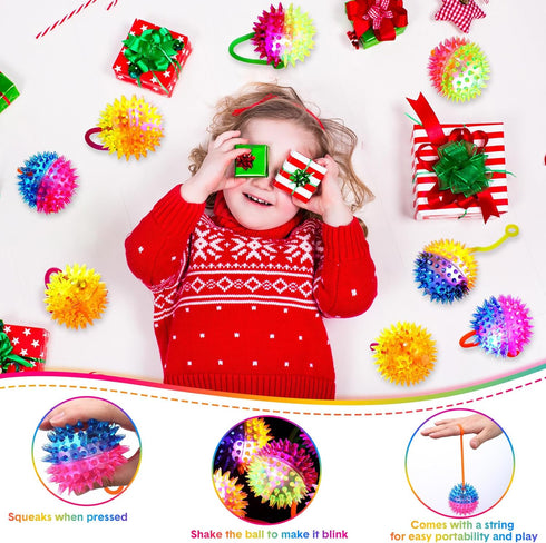 24 Pack 2.6" Wettarn Light up Spiky Balls for Kids LED Glow Bouncy Balls Bulk, Flashing Sensory Fidget Stress Ball
