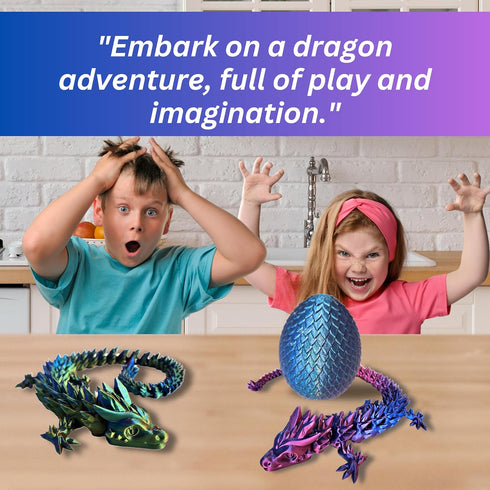 Amerimaker 20" 3D Articulated Printed Dragon with Surprise Egg Flexible Fidget Toy for Kids & Teens, Dragon Egg Hunt