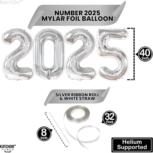 KatchOn XtraLarge 2025 Balloons - 40 Inch Silver and 16 Inch for Happy New Year Decorations