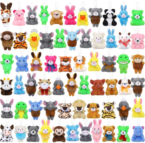 64 Pieces Mini Plush Animals Toys Set - Cute Small Stuffed Animal Keychain Jungle Animal Decor for Parties