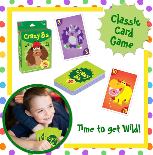 University Games Crazy 8s Card Game - Jumbo Size Colorful Animal Cards for Kids Ages 4 and Up
