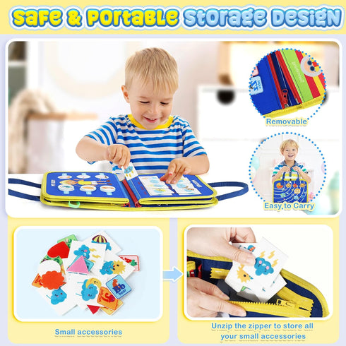 1 2 3 4 URMYWO Busy Board - Montessori Toys for Year Old, Busy Book Toddler Activities with Fine Motor Skills, Autism