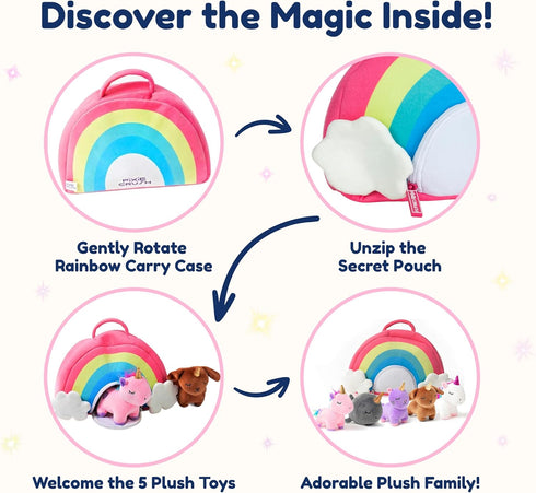 PixieCrush Unicorn Stuffed Animal Set, 5 Plush Toys for Girls with Carry Case, Ages 3 and Up
