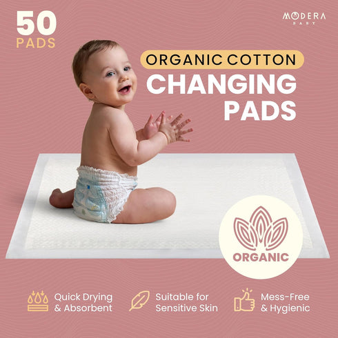 (30x18) 50-Pack Organic Cotton Disposable Changing Pad Liners | XL-Large Hypoallergenic Super Soft Ultra Absorbent