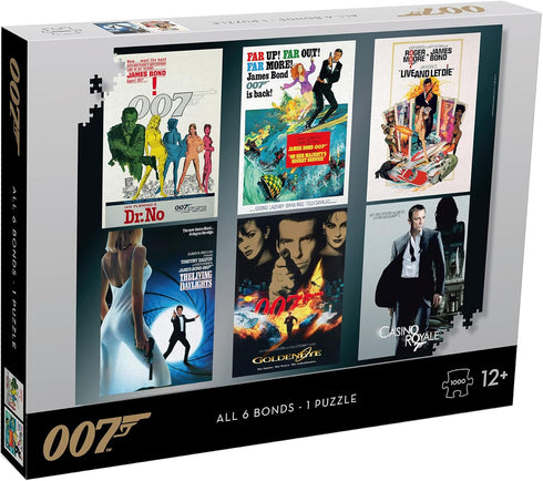 Top Puzzles James Bond Actor Debut - 1000 Piece Jigsaw Puzzle Game featuring 6 Classic Movie Posters