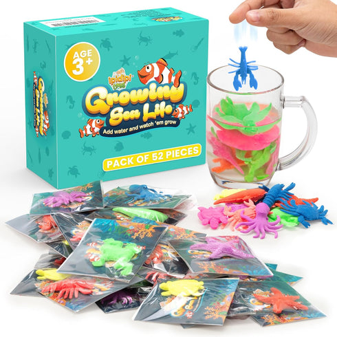 IPIDIPI TOYS Water Growing Sea Creatures, 52 Pack Growing Animals for Kids Birthday Goodie Bag Fillers