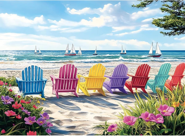 Nitktaia 500 Piece Puzzles for Adults,Hawaiian Beach Rainbow Chair Puzzle for Adults Seniors,Recycled