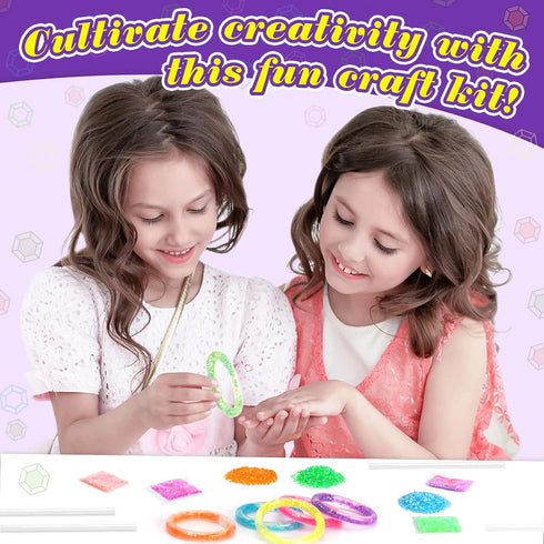HAPMARS Make Your Own Glitter Water Bracelets Craft Kit, Gem Art Bracelet for Kids, Friendship Jewelry Making Gift