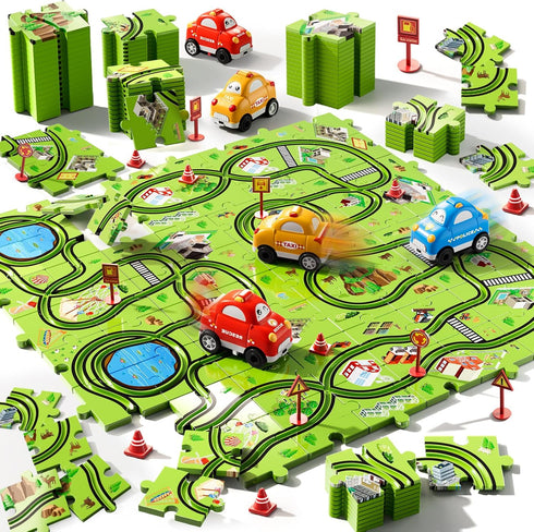 Beby Buty 64PCS Puzzle Track Car Set Toys for Kids Boys, Toddler Toys Gifts