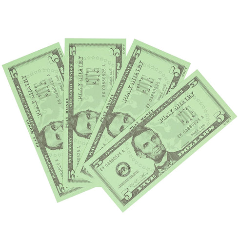 LEARNING ADVANTAGE Five Dollar Play Bills, Set of 100, $5 Paper Bills