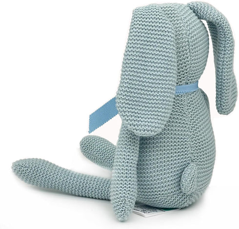 100% 7.1" FLUFFYFUN Organic Cotton Blue Bunny Rabbit Plush, Baby Stuffed Animal for Newborn