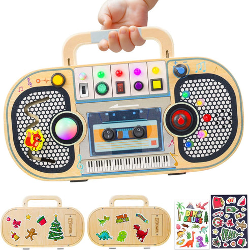 Ansee Busy Board Montessori Toys for Toddlers, Wooden Sensory Toys with LED Light,