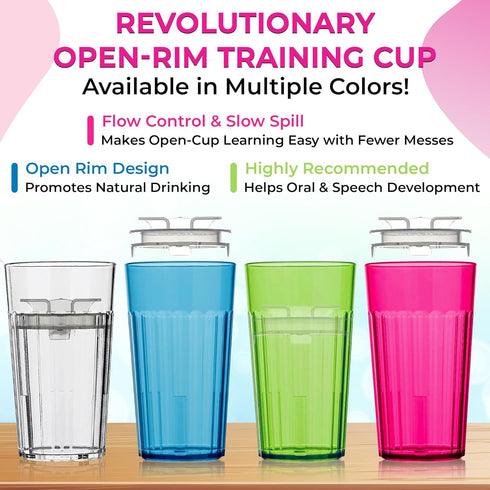 Reflo Smart Cup (Blue & Green 2-Pack) - Open Training Cup, Toddler Cup, 6oz, 360 Control-Flow