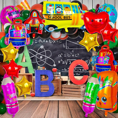 ZHWKMYP 38 Pcs Back to School Balloons, School Helium Mylar Balloon, Apple Pencil Crayon Bus Helium Foil Balloons
