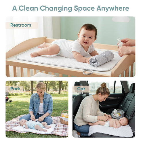 3-Pack 100% Spirich Reversible Changing Pad Liners, Waterproof & Wipeable Diaper Changing Mat, Thick Terry & Cotton
