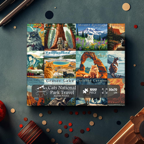 Cat Puzzles for Adults 1000 Pieces and up, National Parks Puzzle Series Kitty Travels Yellowstone Glacier