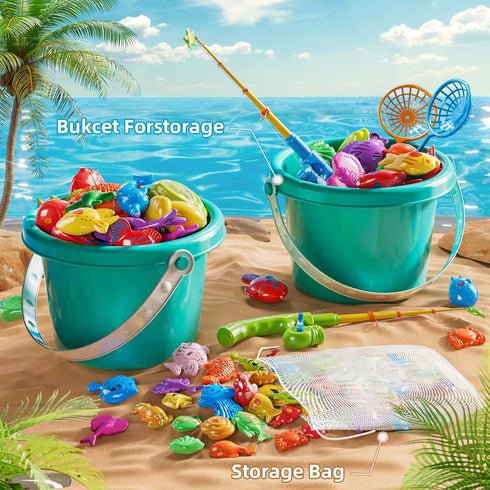 NIPLOOOW 3 4 5 6 Pool Fishing Toys Games, Water Table Bathtub Toy with Inflatable Pool Pole Rod Net Plastic Floating