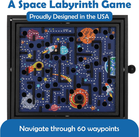 STERLING Games Wooden Labyrinth Space Shuttle Theme, Tilt Maze Game with Marble Ball for Ages 6 and Up
