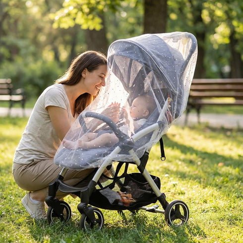 Fengek Stroller Mosquito Net, Universal Baby Bug Net with Gold Star Moon Design, Elastic Stretch Band for Bassinets