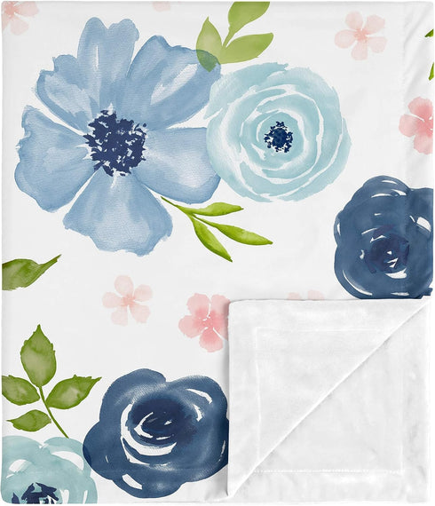 Sweet Jojo Designs Navy Blue and Pink Watercolor Floral Baby Girl Receiving