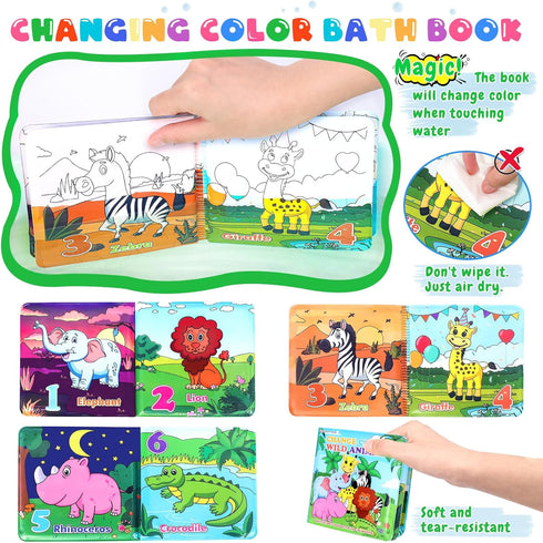 Light Up Bath Toys for Toddlers, No Hole Bath Toys with Bath Book & Organizer, Glow Bath Time Gift for Kids