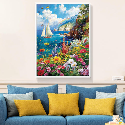 300 Pieces Puzzles for Adults, Colorful Garden By The Ocean, Recycled Paper, Great Gift Idea