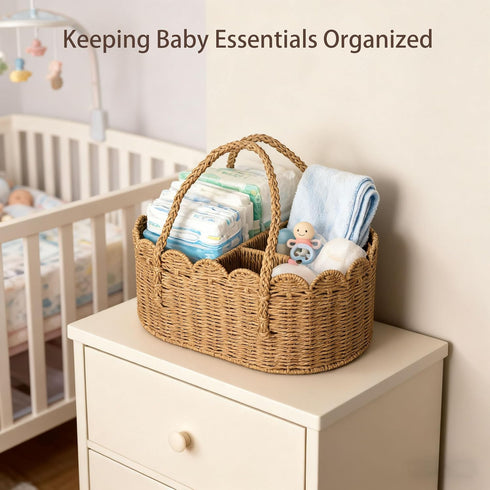 wwmayfeel Diaper Caddy Organizer, Paper Rope Storage Baskets Nursery Bin with Removable Divider, Portable Car Organizer