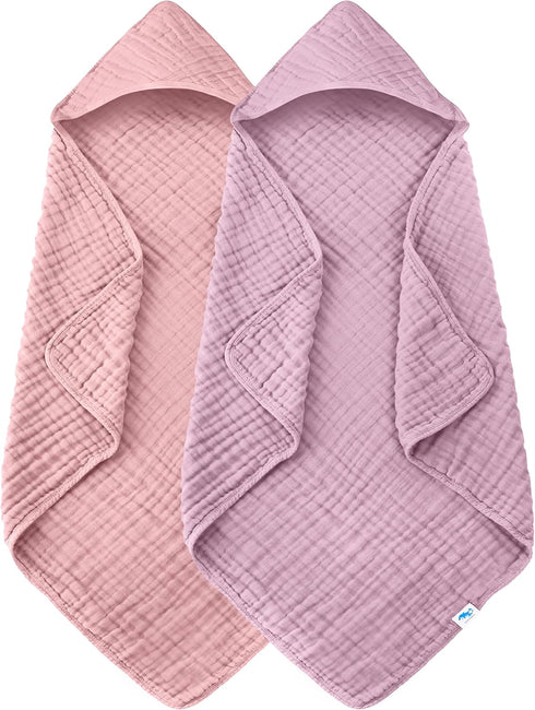 SWEET DOLPHIN Muslin Hooded Baby Bath Towels - 2 Pack 100% Cotton
