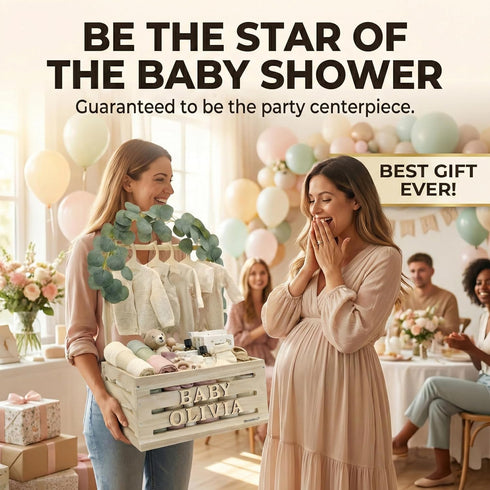lifemories Closet 2X Sets, 5 Wooden Baby Shower Crate & Basket with Hanger Rack - Customizable Gift Basket