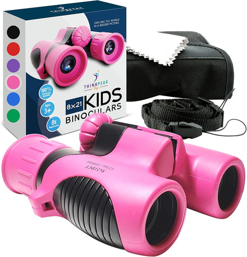THINKPEAK 8x21 Binoculars for Kids 8-12, Birthday Gifts for Boys and Girls, Pink Color