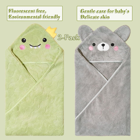 Anforlin 2-Pack 31.5 31.5 inch 0-4 Hooded Baby Towels, Baby Towels * Ultra Absorbent Soft Thick Baby Bath Essentials