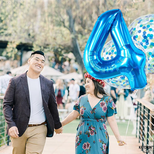KatchOn Big Blue Number 4 Balloons - 40 Inch Blue 4th Birthday Balloons for Boys, Fourth Birthday Decorations