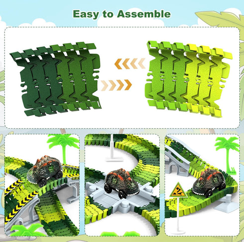 3-5, Playset, 2 3 4 5 6 7 Dinosaur Toys for Kids Glow in The Dark Flexible Train Track Dinosaur Car for Year & Up Old