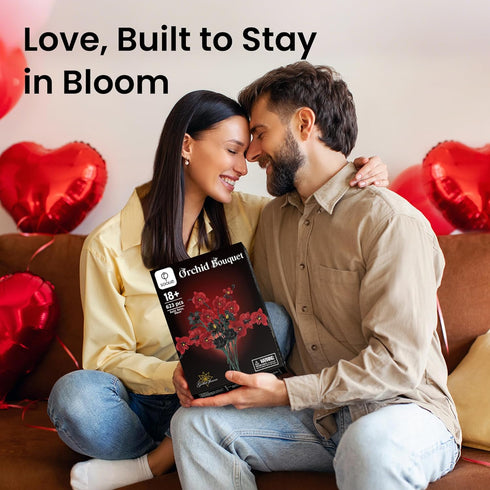 Set (623 Mothers Day Orchid Rose Flower Bouquet Building for Adults, Gifts for Mom Wife Women Couple Girlfriend Teen