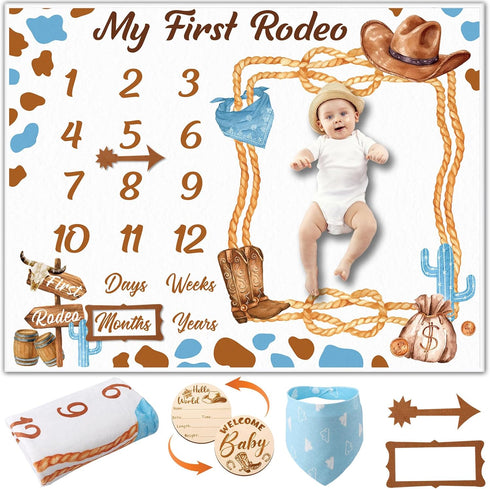 Cowboy Baby Boy Milestone Blanket Western Theme Cow Print Baby Growth Chart