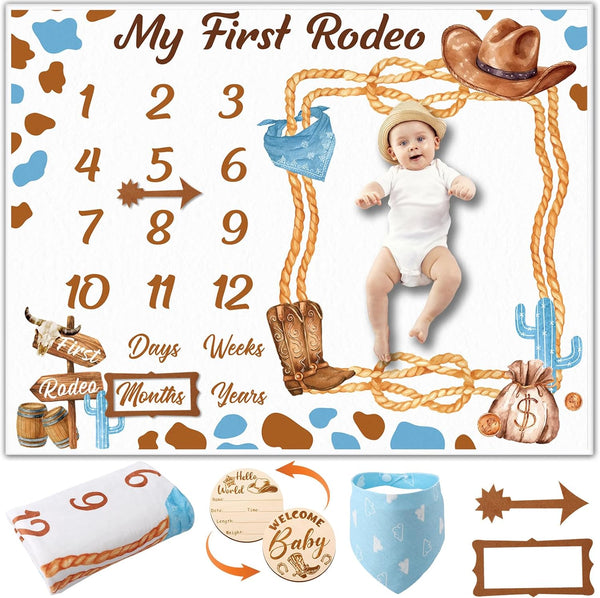Cowboy Baby Boy Milestone Blanket Western Theme Cow Print Baby Growth Chart