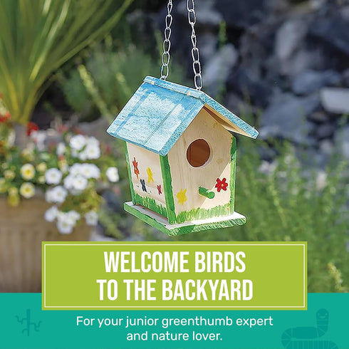 Beetle & Bee Build A Bird Bungalow - DIY Outdoor Birdhouse Kit for Kids, Includes 4 Paints, 1 Brush, Hardware