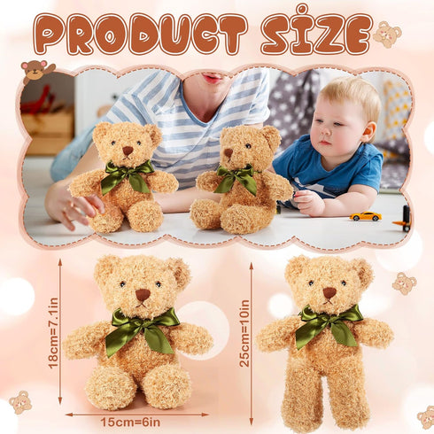 HyDren 12 Pieces Soft Plush Toy Bears, Operation Christmas Bears with Ribbon Bow for Birthday, Valentine's Day