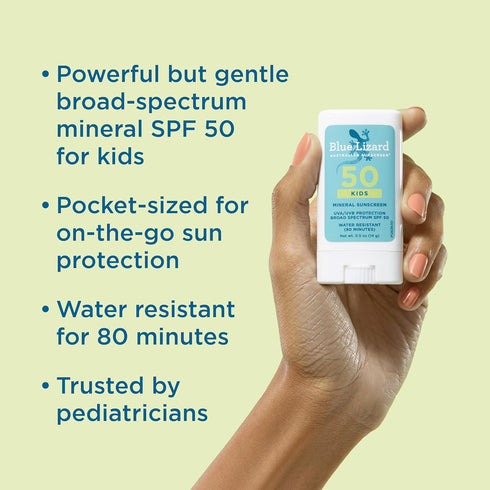 BLUE LIZARD Mineral Sunscreen Stick with Zinc Oxide SPF 50+ - Water Resistant UVA/UVB Protection, Easy to Apply, 0.5 oz